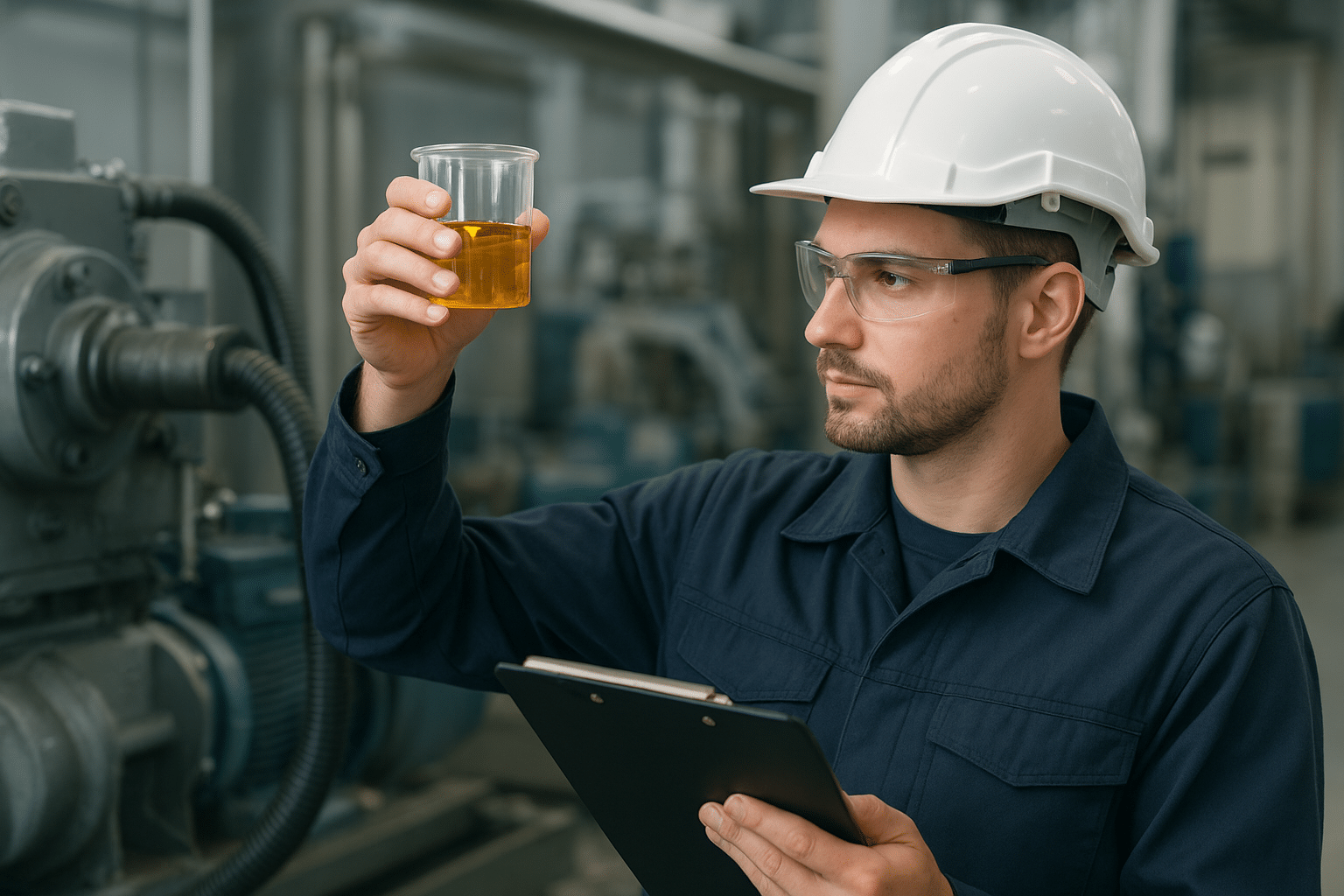 Engineer inspecting lubrication system during operational assessment.